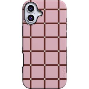 Casely iPhone 16 Case | All Smiles | Smiley Face Sticker | Bold Protective Design | MagSafe Compatible Design(Uptown Gridlock | Pink Checkerboard)