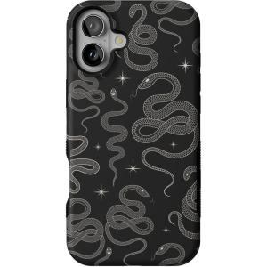 Casely iPhone 16 Case | All Smiles | Smiley Face Sticker | Bold Protective Design | MagSafe Compatible Design(We’re Ready For It | Black Serpent)