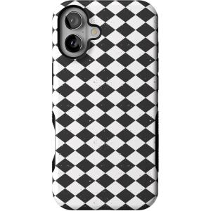 Casely iPhone 16 Case | Harlequin Salem Diamond | Black and White | Bold Protective Design | MagSafe Compatible Design
