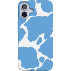 Casely iPhone 16 Case | Nantucket Cottage | Blue Hydrangea | Compatible with MagSafe | Classic Ultra Slim Design(Current MOOd | Light Blue Cow Print)