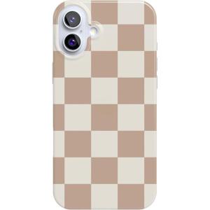 Casely iPhone 16 Case | Nantucket Cottage | Blue Hydrangea | Compatible with MagSafe | Classic Ultra Slim Design(Fit Check | Beige Checkerboard)