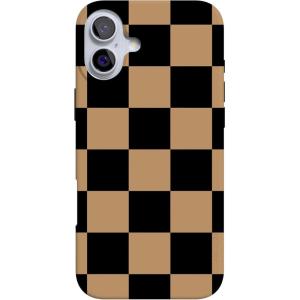 Casely iPhone 16 Case | Nantucket Cottage | Blue Hydrangea | Compatible with MagSafe | Classic Ultra Slim Design(Fit Check | Black & Brown Checkerboard)