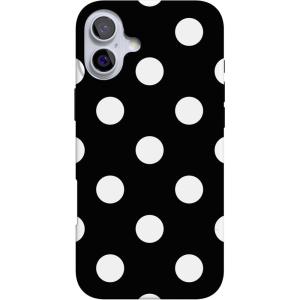 Casely iPhone 16 Case | Nantucket Cottage | Blue Hydrangea | Compatible with MagSafe | Classic Ultra Slim Design(High Contrast | Black Polka Dot)