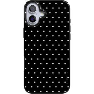 Casely iPhone 16 Case | Nantucket Cottage | Blue Hydrangea | Compatible with MagSafe | Classic Ultra Slim Design(On the Dot | Black Polka Dot)