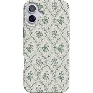 Casely iPhone 16 Case | Nantucket Cottage | Blue Hydrangea | Compatible with MagSafe | Classic Ultra Slim Design(Sage Tapestry | Floral Vines)