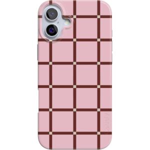 Casely iPhone 16 Case | Nantucket Cottage | Blue Hydrangea | Compatible with MagSafe | Classic Ultra Slim Design(Uptown Gridlock | Pink Checkerboard)