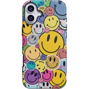 Casely iPhone 16 Plus Case | Bordeaux Rose | Moody Monochrome | Bold Protective Design | Compatible with MagSafe(All Smiles | Smiley Face Sticker)