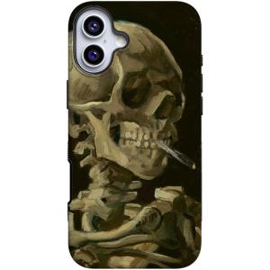Casely iPhone 16 Plus Case | Bordeaux Rose | Moody Monochrome | Bold Protective Design | Compatible with MagSafe(Van Gogh | Skull of a Skeleton with Burning Cig)