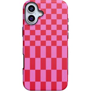 Casely iPhone 16 Plus Case | Bordeaux Rose | Moody Monochrome | Bold Protective Design | Compatible with MagSafe(Vibe Check | Pink Checkerboard)
