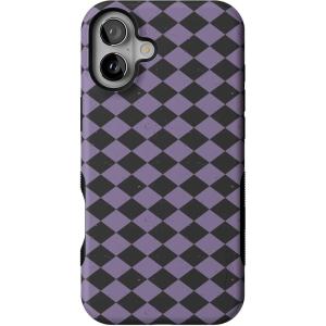 Casely iPhone 16 Plus Case | Harlequin Midnight Diamond | Black and Purple | Bold Protective Design | MagSafe Compatible Design