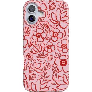 Casely iPhone 16 Plus Case | Tulip Tapestry | Jenna Palek x Casely | Compatible with MagSafe | Classic Ultra Thin Design(Blush Garden | Floral Doodle)