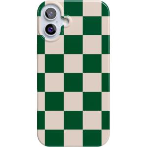 Casely iPhone 16 Plus Case | Tulip Tapestry | Jenna Palek x Casely | Compatible with MagSafe | Classic Ultra Thin Design(Fit Check | Green Checkerboard)