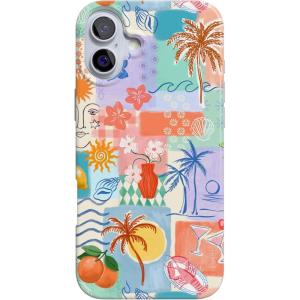 Casely iPhone 16 Plus Case | Tulip Tapestry | Jenna Palek x Casely | Compatible with MagSafe | Classic Ultra Thin Design(Tropical Heat | Beachy Collage)