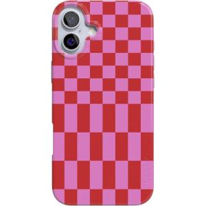 Casely iPhone 16 Plus Case | Tulip Tapestry | Jenna Palek x Casely | Compatible with MagSafe | Classic Ultra Thin Design(Vibe Check | Pink Checkerboard)