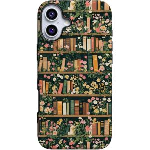 Casely iPhone 16 Plus Case | Twilight Flora | Moody Monochrome | Bold Protective Design | Compatible with MagSafe(Book Nook | Floral Library)
