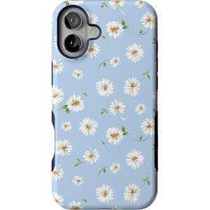 Casely iPhone 16 Plus Case | Twilight Flora | Moody Monochrome | Bold Protective Design | Compatible with MagSafe(Daisy Daydream | Baby Blue Floral)