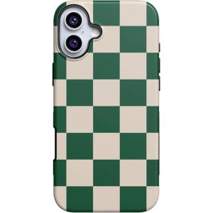 Casely iPhone 16 Plus Case | Twilight Flora | Moody Monochrome | Bold Protective Design | Compatible with MagSafe(Fit Check | Green Checkerboard)