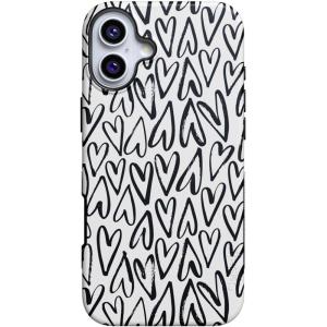 Casely iPhone 16 Plus Case | Twilight Flora | Moody Monochrome | Bold Protective Design | Compatible with MagSafe(Heart Throb | Endless Hearts)