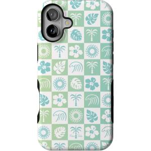 Casely iPhone 16 Plus Case | Twilight Flora | Moody Monochrome | Bold Protective Design | Compatible with MagSafe(Pura Vida | Coastal Checkers)