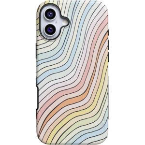 Casely iPhone 16 Plus Case | Twilight Flora | Moody Monochrome | Bold Protective Design | Compatible with MagSafe(Ride The Wave | Pastel Rainbow Lined)