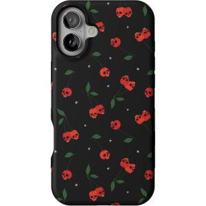 Casely iPhone 16 Plus Case | Twilight Flora | Moody Monochrome | Bold Protective Design | Compatible with MagSafe(Sweet Revenge | Cherry Skulls)