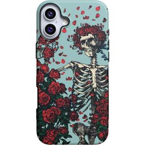 Casely iPhone 16 Plus Case | Van Gogh | Skull of a Skeleton with Burning Cigarette | Bold Protective Design | Compatible with MagSafe(Forever Grateful | Grateful Dead Skeleton)