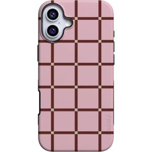 Casely iPhone 16 Plus Case | Van Gogh | Skull of a Skeleton with Burning Cigarette | Bold Protective Design | Compatible with MagSafe(Uptown Gridlock | Pink Checkerboard)