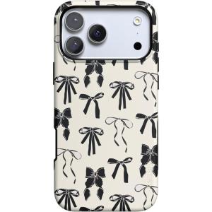 Casely iPhone 17 Pro Max Case | Bordeaux Rose | Moody Monochrome | Bold Protective Design | Compatible with MagSafe(Goth Girlie | Black Bows)