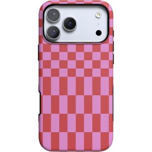 Casely iPhone 17 Pro Max Case | Bordeaux Rose | Moody Monochrome | Bold Protective Design | Compatible with MagSafe(Vibe Check | Pink Checkerboard)