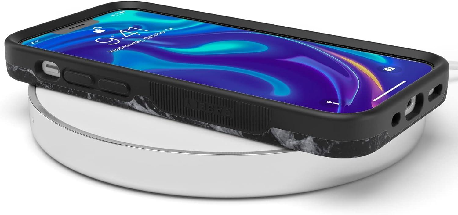 imageCasely iPhone 12 Mini Case Dark Fantasy Contrast Floral Bold Protective Design Compatible with MagSafeBlack Marble