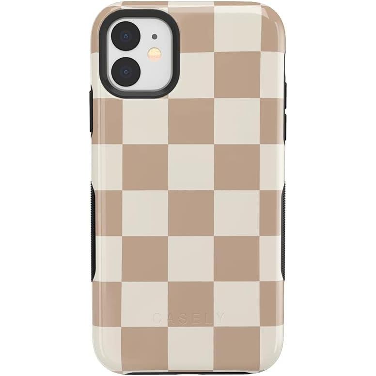 imageCasely iPhone 11 Case  Shell Shocked  Tortoise Print  Bold Protective DesignFit Check  Neutral Checkerboard