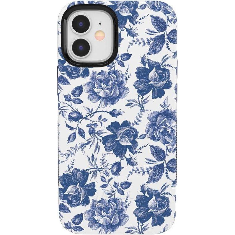 imageCasely iPhone 11 Case  Shell Shocked  Tortoise Print  Bold Protective DesignRose to Fame  Blue  White Rose Floral