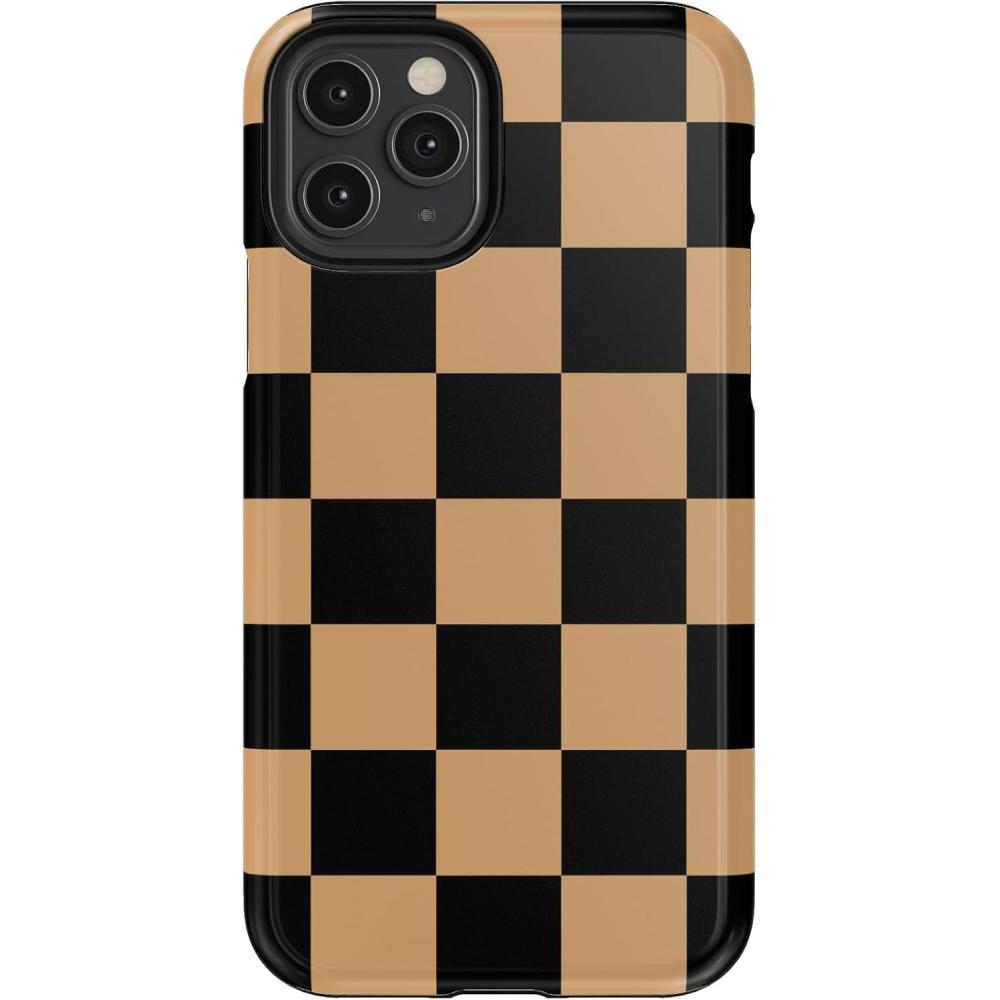 imageCasely iPhone 11 Pro Case Fit Check Black amp Brown Checkerboard Essential Slim DualLayer Protective Design