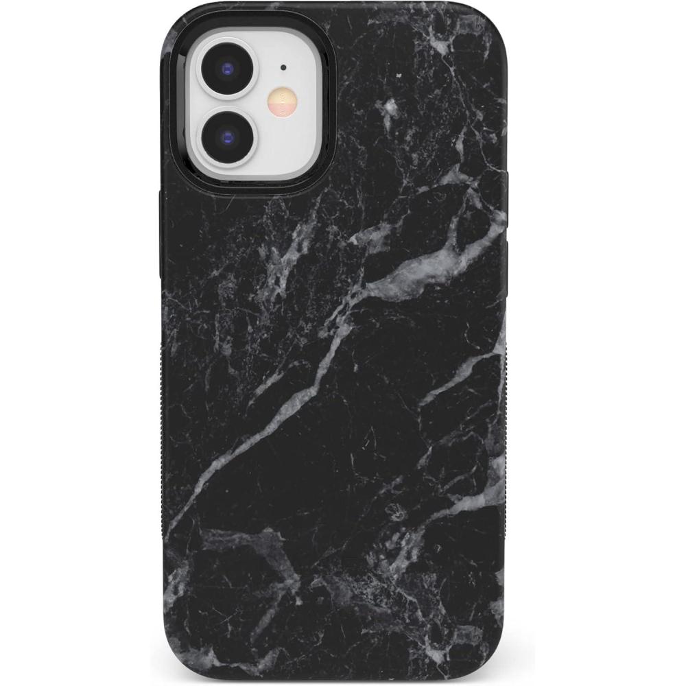imageCasely iPhone 12 Mini Case Dark Fantasy Contrast Floral Bold Protective Design Compatible with MagSafeBlack Marble