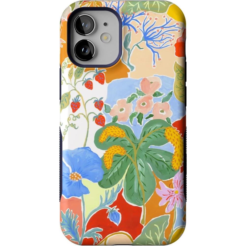 imageCasely iPhone 12 Mini Case  Dark Fantasy  Contrast Floral  Bold Protective Design  Compatible with MagSafeBotanical Blooms  Floral Patchwork