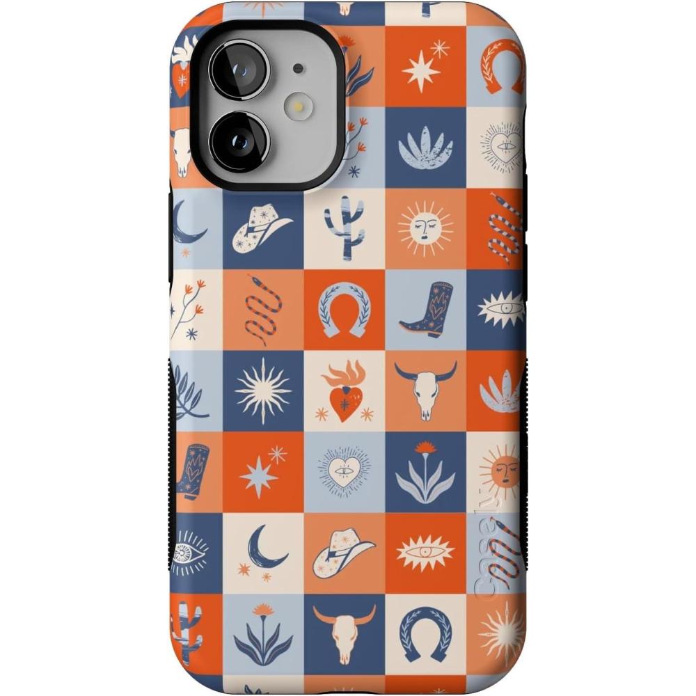 imageCasely iPhone 12 Mini Case  Dark Fantasy  Contrast Floral  Bold Protective Design  Compatible with MagSafeDirt Road Chic  Western Squares