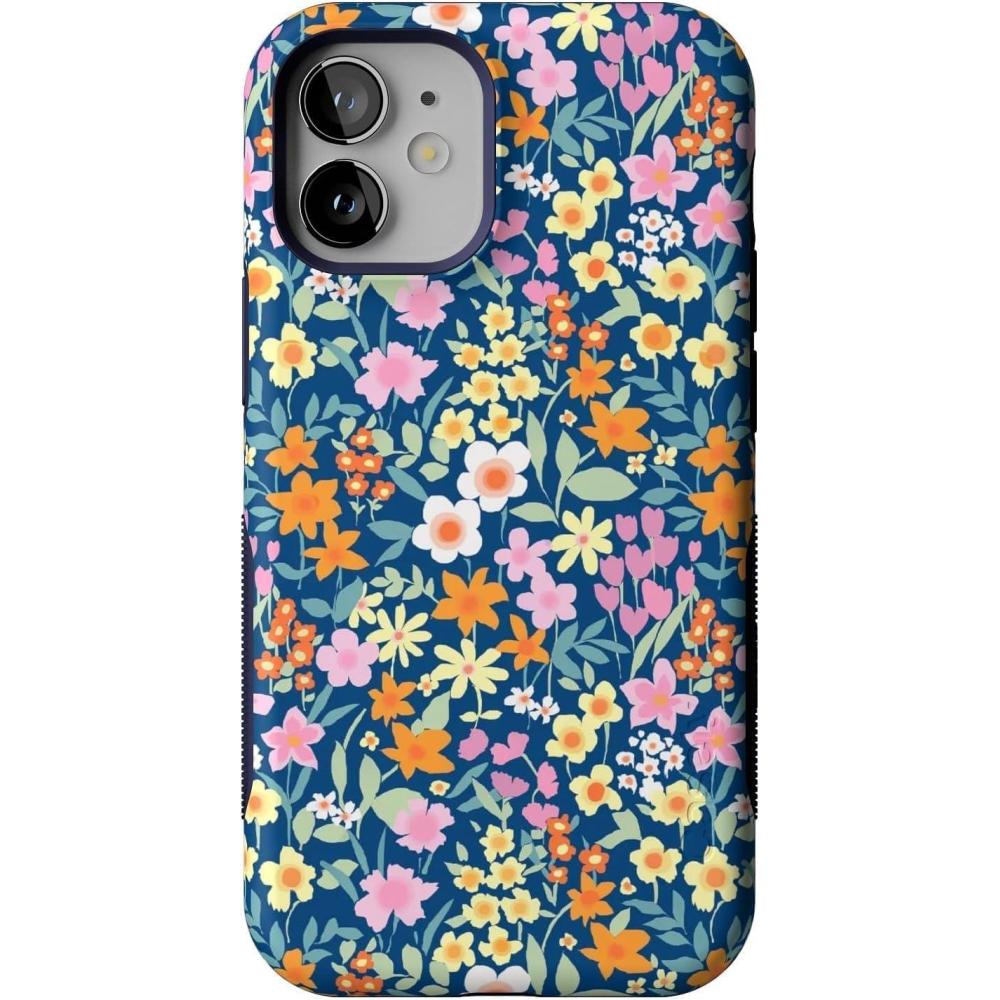 imageCasely iPhone 12 Mini Case  Dark Fantasy  Contrast Floral  Bold Protective Design  Compatible with MagSafeFull Bloom  Navy Floral