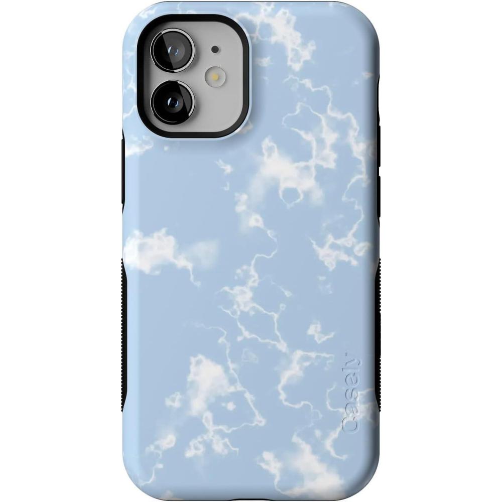 imageCasely iPhone 12 Mini Case  Dark Fantasy  Contrast Floral  Bold Protective Design  Compatible with MagSafeLight Blue Skies  Marble Clouds