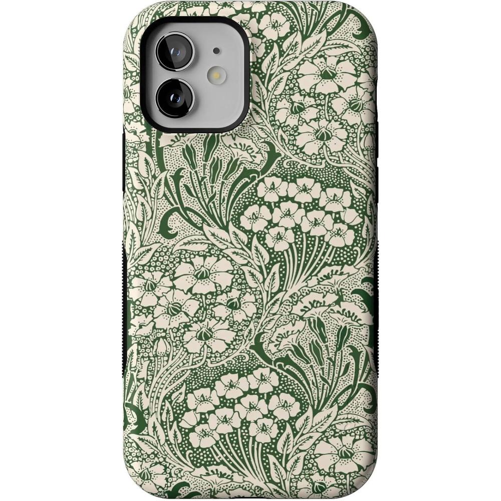 imageCasely iPhone 12 Mini Case  Dark Fantasy  Contrast Floral  Bold Protective Design  Compatible with MagSafeMystic Meadow  Green Gardens