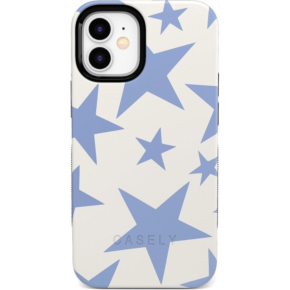 imageCasely iPhone 12 Mini Case  Dark Fantasy  Contrast Floral  Bold Protective Design  Compatible with MagSafeStars Align  Blue  White Stars