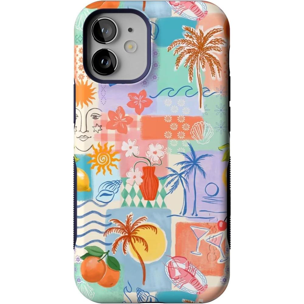 imageCasely iPhone 12 Mini Case  Dark Fantasy  Contrast Floral  Bold Protective Design  Compatible with MagSafeTropical Heat  Beachy Collage