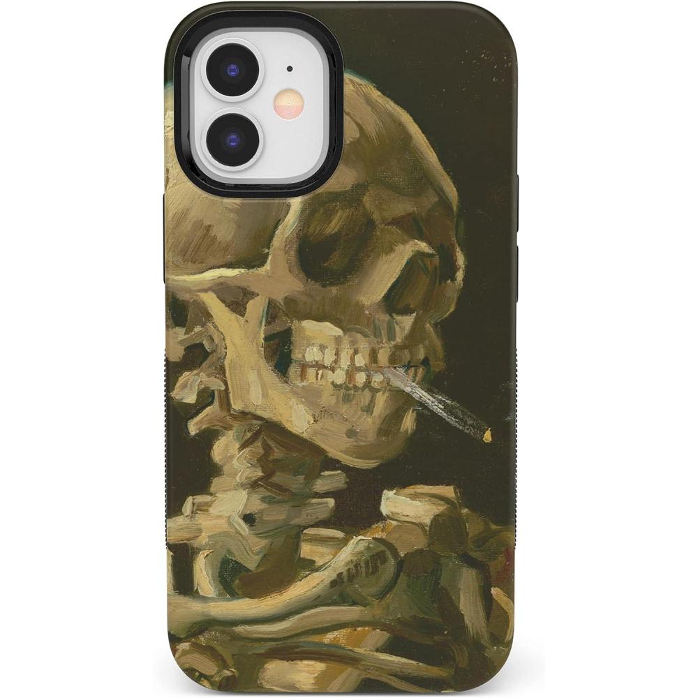 imageCasely iPhone 12 Mini Case  Dark Fantasy  Contrast Floral  Bold Protective Design  Compatible with MagSafeVan Gogh  Skull of a Skeleton with Burning Cig