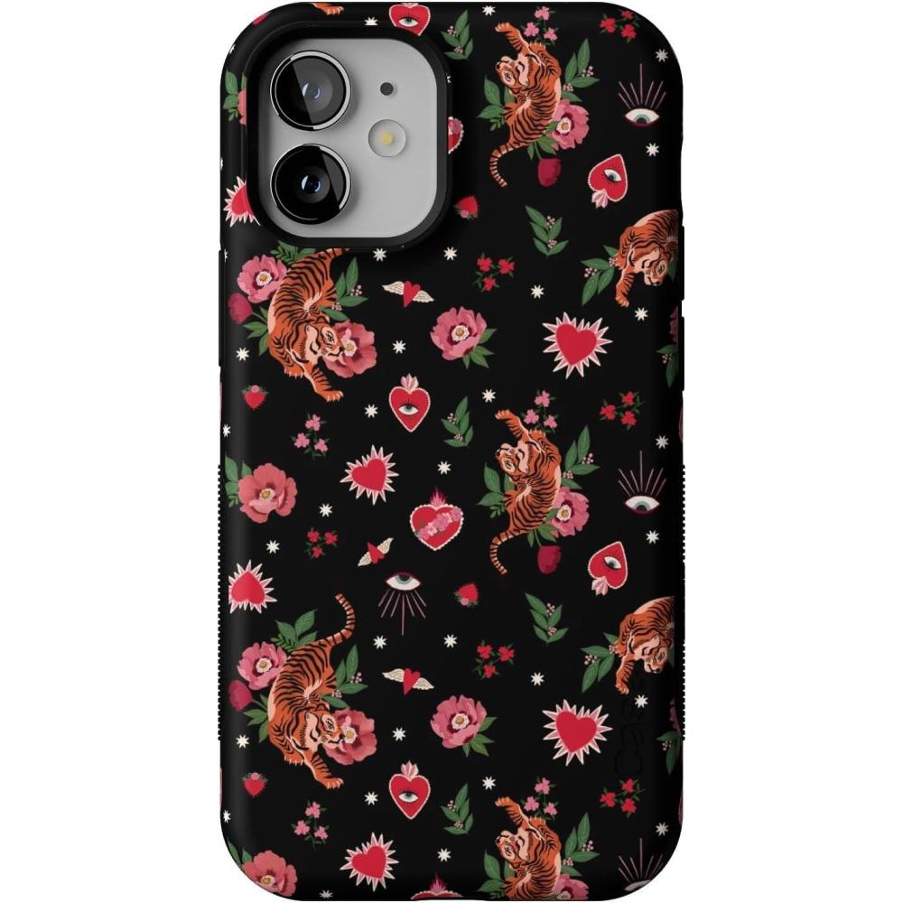 imageCasely iPhone 12 Mini Case  Dark Fantasy  Contrast Floral  Bold Protective Design  Compatible with MagSafeWild at Heart  Tiger