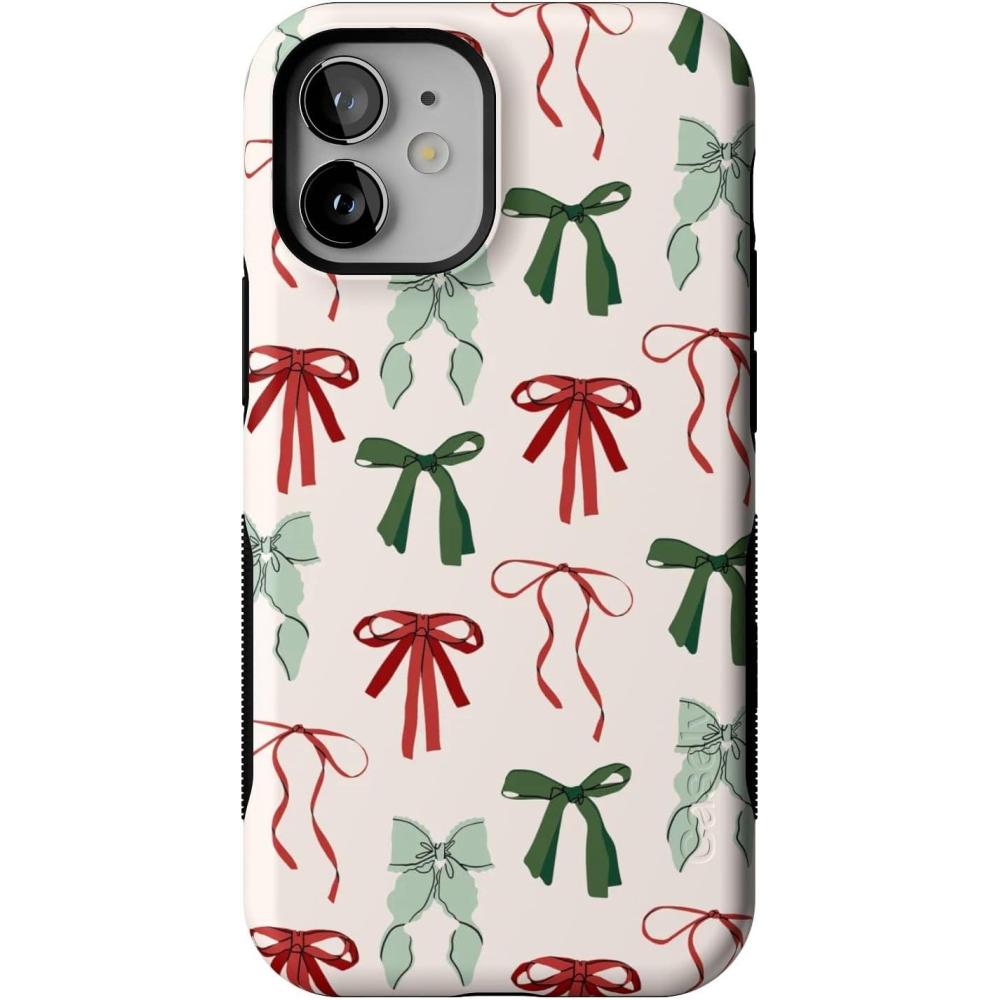 imageCasely iPhone 12 Mini Case  Festive Girlie  Holiday Bows  Bold Protective Design  MagSafe Compatible Design