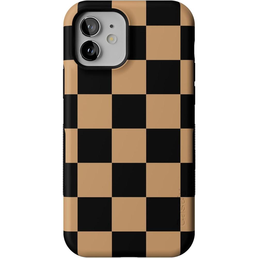 imageCasely iPhone 12 Mini Case  Fit Check  Black amp Brown Checkerboard  Bold Protective Design  MagSafe Compatible Design