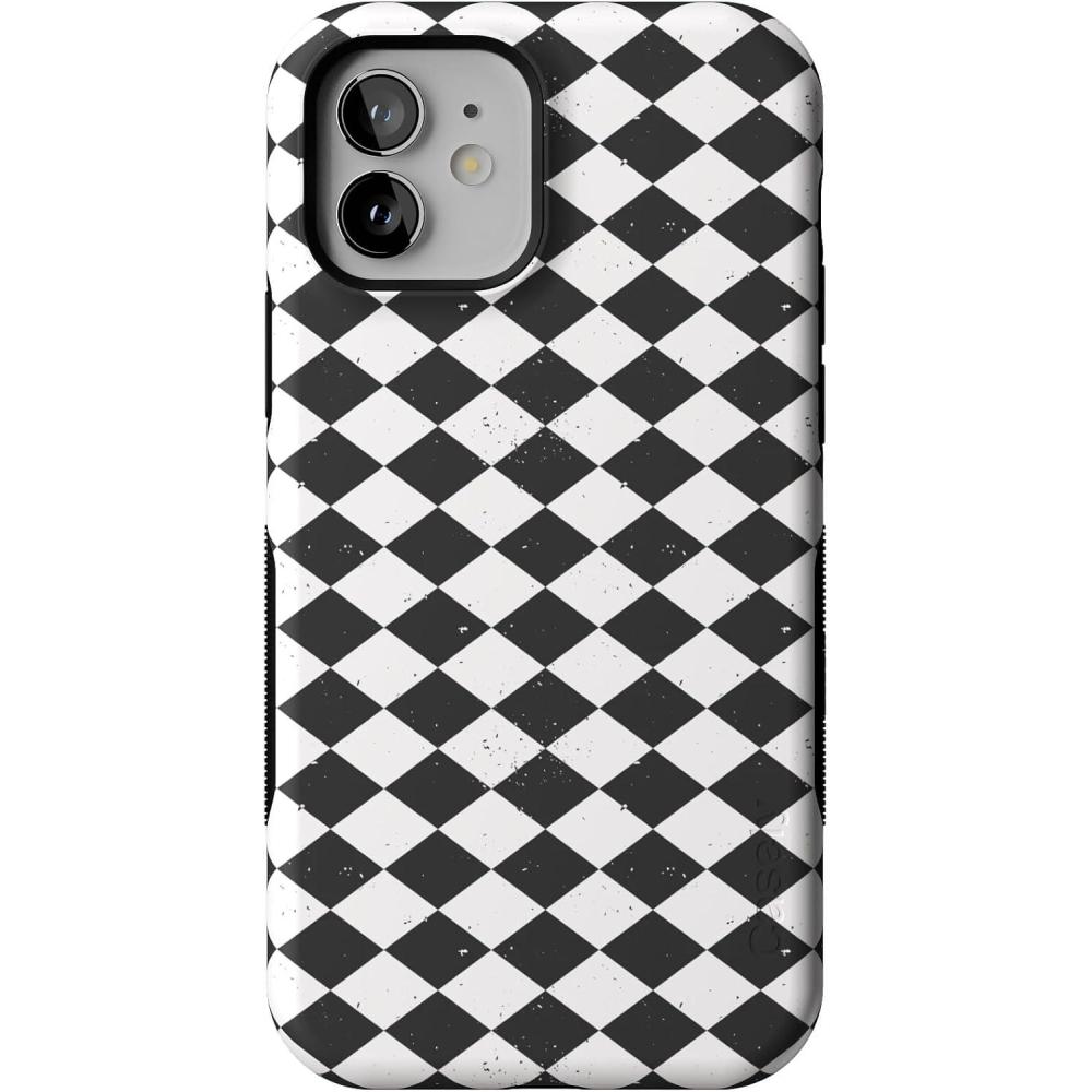 imageCasely iPhone 12 Mini Case  Harlequin Salem Diamond  Black and White  Bold Protective Design  MagSafe Compatible Design