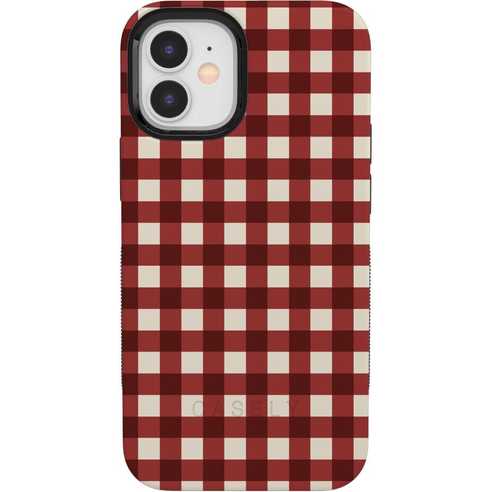 imageCasely iPhone 1212 Pro Case  Be Mine  Tiny Hearts  Bold Protective Design  Compatible with MagSafeChecked Twice  Red Plaid