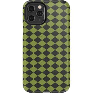 Casely iPhone 11 Pro Case | Harlequin Wicked Diamond | Black and Green | Essential Slim Dual-Layer Protective Design