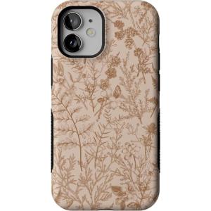 Casely iPhone 12 Mini Case | Dark Fantasy | Contrast Floral | Bold Protective Design | Compatible with MagSafe(Beige Garden | Neutral Floral)