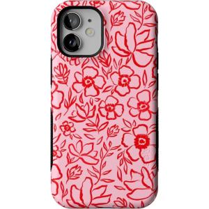 Casely iPhone 12 Mini Case | Dark Fantasy | Contrast Floral | Bold Protective Design | Compatible with MagSafe(Blush Garden | Floral Doodle)